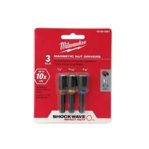 Milwaukee 1/4 in. 5/16 in. 3/8 in. x 2 9/16 in. Shockwave Magnetic Nut Driver Set 49 66 4561