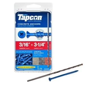 Tapcon 3/16 in. x 3 1/4 in. Polymer Plated Steel Flat Head Phillips Concrete Anchors (75 Pack) 24307
