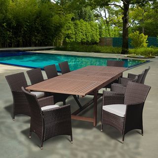 ia Stacy 11 pc Wood   Wicker Double Extendable Dining Set Brown Size 11 Piece Sets