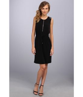 Calvin Klein Sld Dress w/ PU Trim Womens Dress (Black)