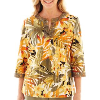 Alfred Dunner Call of the Wild Tropical Lace Neck Blouse