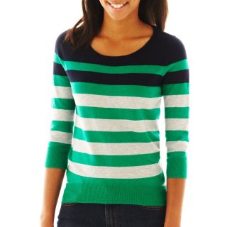 3/4 Sleeve Colorblocked Sweater   Talls, Green, Womens