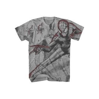 All Over Spider Man Graphic Tee, Hthr Gry All Over, Mens