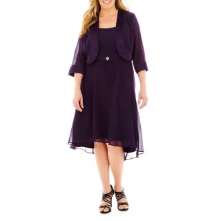 Dana Kay Embellished Dress with Jacket   Plus, Eggplant (Purple)