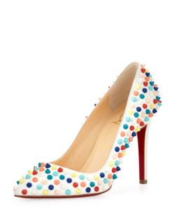 Pigalle Spikes Red Sole Pump, White Multi   Christian Louboutin
