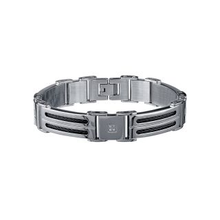 Mens 1/10 CT. T.W. Diamond Stainless Steel & Black IP Cable Bracelet, White