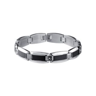 Mens 1/10 CT. T.W. Diamond Stainless Steel & Black IP Bracelet, White