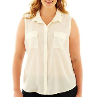 Riley And James Riley & James Studded Collar Sleeveless Top   Plus, Ivory