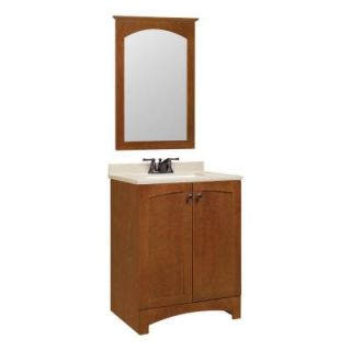 Melborn 24.5 in. W x 18.5 in. D Vanity in Chestnut with Solid Surface Technology Vanity Top in Wheat and Mirror PPMEL24 CHT