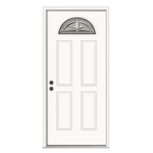 JELD WEN Blakely Fan Lite Primed White Steel Entry Door with Nickel Caming and Brickmold THDJW166700591