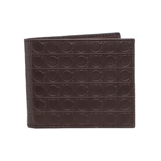 Salvatore Ferragamo Embossed Gancini Brown Leather Bi fold Wallet
