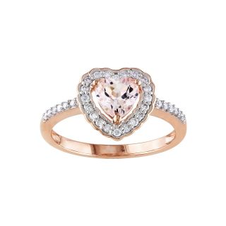 10K Rose Gold Pink Morganite Diamond Heart Ring, Womens