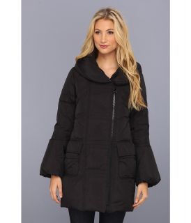 Betsey Johnson Asymmetrical Down Coat with Pillow Collar Womens Coat (Black)