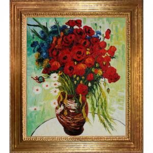 20 in. x 24 in. Vase with Daisies and Poppies Hand Painted Classic Artwork VG1449 FR 7993620X24