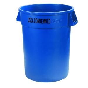 Carlisle Bronco 32 gal. Round Lidless Recycling Trash Can in Blue Imprinted with USDA Condemned 341032USDA14
