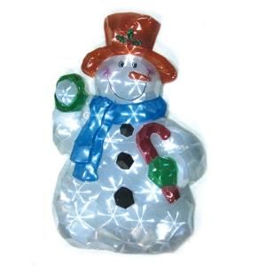 Brite Star 25 in. Battery Operated Icy Pure White Twinkling LED Snowman with Red Hat Lawn Silhouette 48 987 00