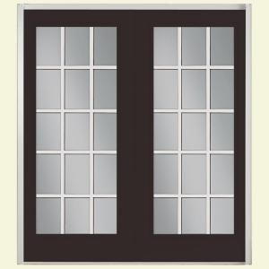 Masonite 72 in. x 80 in. Willow Wood Prehung Left Hand Inswing 15 Lite Fiberglass Patio Door with No Brickmold in Vinyl Frame 40741
