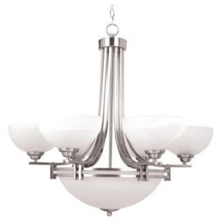 Yosemite Home Decor Sequoia 7 Light Incandescent Chandelier, Satin Nickel Frame with Frosted Alabaster Shades 98339 6+3SN