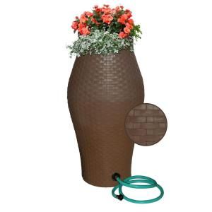 RESCUE 60 gal. Basket Weave Rain Barrel with Integrated Planter and Diverter Kit 2258 1