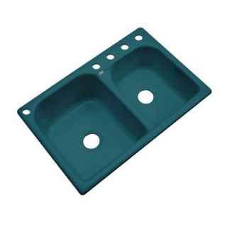 Thermocast Cambridge Drop in Acrylic 33x22x10.5 in. 5 Hole Double Bowl Kitchen Sink in Teal 45541
