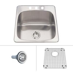 ECOSINKS Acero Drop in Laundry/Utility Stainless Steel 20 1/8x20 9/16x10 3 Hole Single Bowl Kitchen Sink with Satin Finish ECOS 2010DA 3