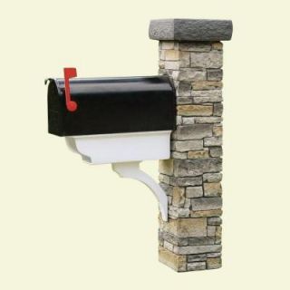 Eye Level Gray Stacked Stone Mailbox Post, Newspaper Holder and Flat Cap 50 KITGWPF