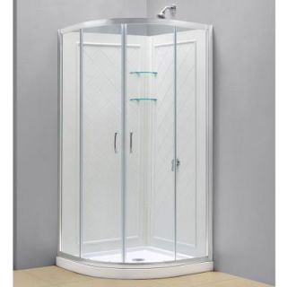 DreamLine Prime 33 in. x 33 in. x 76 3/4 in. Sliding Shower Enclosure in Chrome with Shower Tray and Back Wall Kit DL 6152 01CL