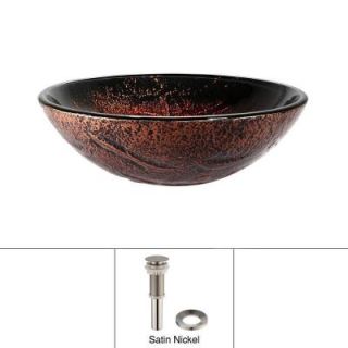 KRAUS Glass Vessel Sink with Pop up Drain in Lava and Mounting Ring in Satin Nickel GV 710 SN