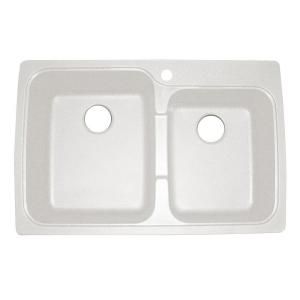 Astracast Offset Dual Mount Granite 33x22x8 1 Hole Double Bowl Kitchen Sink in White AS US20RWUSSK