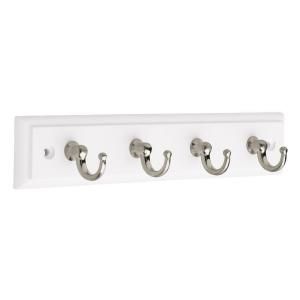 Liberty 9 in. Key Decorative Rail with 4 Hooks in Flat White and Satin Nickel RPSR4AZ SNW L1