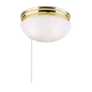 Westinghouse 2 Light Ceiling Fixture Polished Brass Interior Flush Mount with Pull Chain and Frosted Fluted Glass 6721500