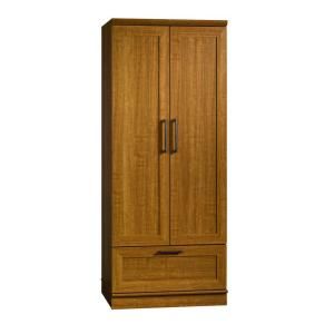 SAUDER HomePlus Collection 29 in. x 71 1/8 in. x 21 in. Freestanding Wood Laminate Wardrobe with Storage Cabinet in Sienna Oak 411802