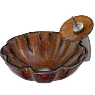 Vigo Glass Vessel Sink in Walnut Shell and Waterfall Faucet Set in Brushed Nickel VGT032BNRND
