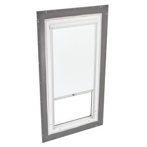 VELUX 22 1/2 x 46 1/2 in. Fixed Pan Flashed Skylight Tempered LowE3 Glass and White Manual Blackout Blind QPF 2246 205DK00