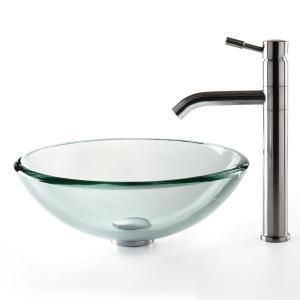 KRAUS Vessel Sink in Clear Glass with Aldo Faucet in Stainless Steel C GV 101 12mm 2180