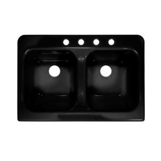 Lyons Industries Apron Top Mount Acrylic 34x23x10 4 Hole 50/50 Double Bowl Kitchen Sink in Black DKS22AP 3.5