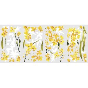 RoomMates 5 in. x 11.5 in. Yellow Flower Arrangement Peel and Stick Wall Decals RMK2494SCS
