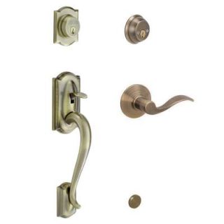 Schlage Camelot Double Cylinder Antique Brass Left Hand Handleset with Accent Interior Lever F62 CAM 609 ACC LH