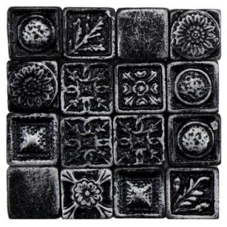 Merola Tile Baroque Square Pewter 1 in. x 1 in. Metallic Resin Wall Medallion Tile (16 Pack) WSHBSQSM