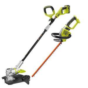 Ryobi 24 Volt Lithium ion Straight Shaft Cordless String Trimmer/Edger with 24 in. Hedge Trimmer RY24212SB 