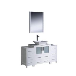 Fresca Torino 54 in. Vanity in White with Glass Stone Vanity Top in White and Mirror FVN62 123012WH VSL