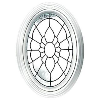 Hy Lite 23.25 in. x 35.25 in. Black Patina Caming Floral Pattern Deco Glass White Vinyl Fin Fixed Oval Window with Privacy Glass DF2436FLORPEWHV1500BLPAT