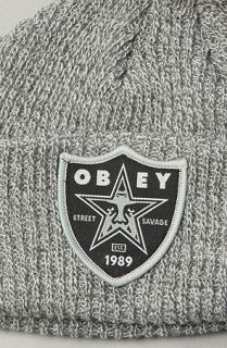 Obey The Street Savage Beanie in Heather Grey