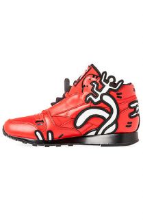 Reebok Shoes Keith Haring Classic Leather Mid Lux Sneaker in Techy Red, White, & Black