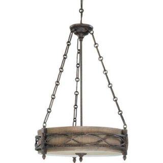 Glomar Ansel 3 Light Pendant with Bronze Age Fabric Shade Finished in Distressed Bronze HD 2886