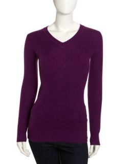 Deep V Cashmere Sweater, Purple