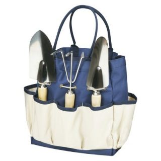 Picnic Time Garden Tote Large   Navy/Cream with 3 Pc Tools