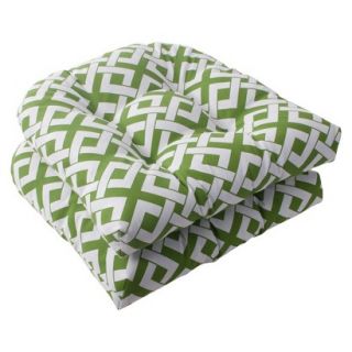 Outdoor 2 Piece Wicker Seat Cushion Set   Green/White Boxed In Geometric