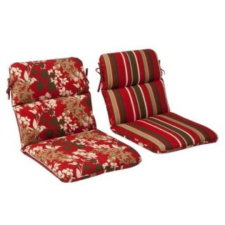 Outdoor Reversible Seat Pad/Dining/Bistro Cushion   Brown/Red Floral/Stripe