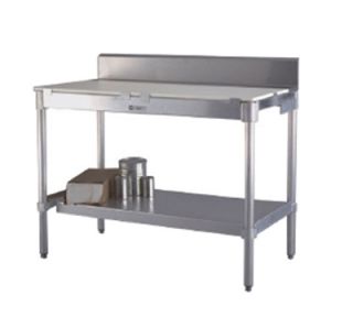 New Age Work Table w/ .63 in Poly Top & 6 in Stainless Splash At Rear, 84x24 in Aluminum